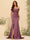 Sheath/Column Off-the-Shoulder Long Formal Dresses with Split Side & Ruched