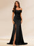 Sheath/Column Off-the-Shoulder Long Evening Dresses with Split Side & Ruched
