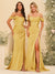 Sheath/Column Off-the-Shoulder Spaghetti Straps Long Formal Dresses with Split Side