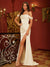 Sheath/Column Off-the-Shoulder Spaghetti Straps Long Evening Dresses with Split Side