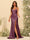 Sheath/Column Spaghetti Straps Long Formal Dresses with Split Side & Ruched