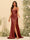 Sheath/Column Spaghetti Straps Long Formal Dresses with Split Side & Ruched