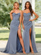 Sheath/Column Spaghetti Straps Sweetheart Long Formal Dresses with Split Side