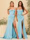 Sheath/Column Spaghetti Straps Sweetheart Long Formal Dresses with Split Side