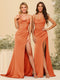 Sheath/Column Spaghetti Straps Sweetheart Long Formal Dresses with Split Side