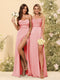 Sheath/Column Spaghetti Straps Long Formal Dresses with Split Side