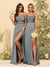 Sheath/Column Spaghetti Straps Long Formal Dresses with Split Side
