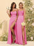 Sheath/Column Spaghetti Straps Long Formal Dresses with Split Side