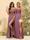 Sheath/Column Spaghetti Straps Long Formal Dresses with Split Side