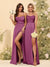 Sheath/Column Spaghetti Straps Long Formal Dresses with Split Side