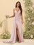 Sheath/Column V-Neck Long Formal Dresses with Split Side & Ruched