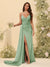 Sheath/Column V-Neck Long Formal Dresses with Split Side & Ruched