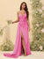 Sheath/Column V-Neck Long Formal Dresses with Split Side & Ruched