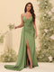 Sheath/Column V-Neck Long Formal Dresses with Split Side & Ruched