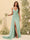 Sheath/Column V-Neck Long Formal Dresses with Split Side & Ruched