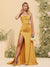 Sheath/Column Long Formal Dresses with Split Side & Ruched