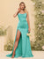 Sheath/Column Long Formal Dresses with Split Side & Ruched