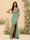 Sheath/Column Off-the-Shoulder Spaghetti Straps Long Formal Dresses with Split Side