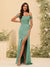 Sheath/Column Off-the-Shoulder Spaghetti Straps Long Formal Dresses with Split Side