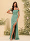 Sheath/Column Off-the-Shoulder Spaghetti Straps Long Formal Dresses with Split Side