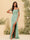 Sheath/Column Off-the-Shoulder Spaghetti Straps Long Formal Dresses with Split Side