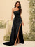 Sheath/Column One-Shoulder Long Formal Dresses with Split Side & Ruched