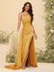 Sheath/Column One-Shoulder Long Formal Dresses with Split Side & Ruched