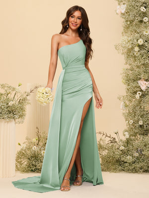 long dress formal dress Sheath/Column One-Shoulder Long Formal Dresses with Split Side & Ruche