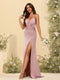 Sheath/Column V-Neck Spaghetti Straps Long Formal Dresses with Split Side