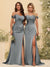 Sheath/Column Off-the-Shoulder Long Formal Dresses with Split Side