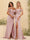 Sheath/Column Off-the-Shoulder Spaghetti Straps Long Formal Dresses with Split Side