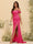 Sheath/Column Off-the-Shoulder Spaghetti Straps Long Formal Dresses with Split Side