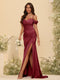 Sheath/Column Off-the-Shoulder Spaghetti Straps Long Formal Dresses with Split Side