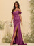 Sheath/Column Off-the-Shoulder Spaghetti Straps Long Formal Dresses with Split Side
