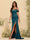 Sheath/Column Off-the-Shoulder Spaghetti Straps Long Formal Dresses with Split Side