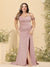 Sheath/Column Off-the-Shoulder Spaghetti Straps Long Plus Size Formal Dresses with Split Side