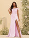 Sheath/Column Off-the-Shoulder Long Formal Dresses with Split Side & Ruched