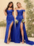 Sheath/Column Off-the-Shoulder Long Formal Dresses with Split Side & Ruched
