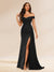 Sheath/Column Off-the-Shoulder Long Evening Dresses with Split Side & Ruched