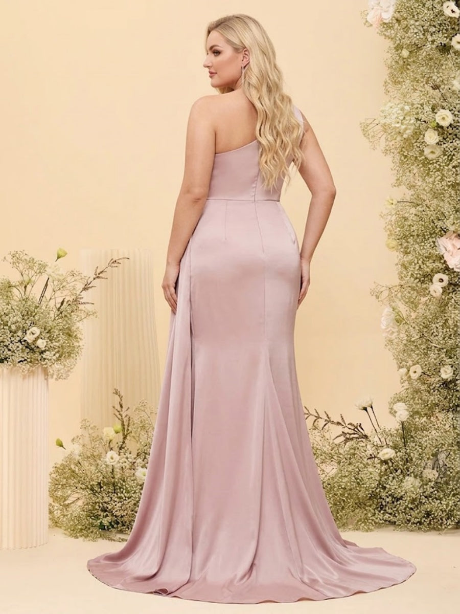 Sheath/Column One-Shoulder Sweetheart Long Formal Plus Size Dresses with Split Side