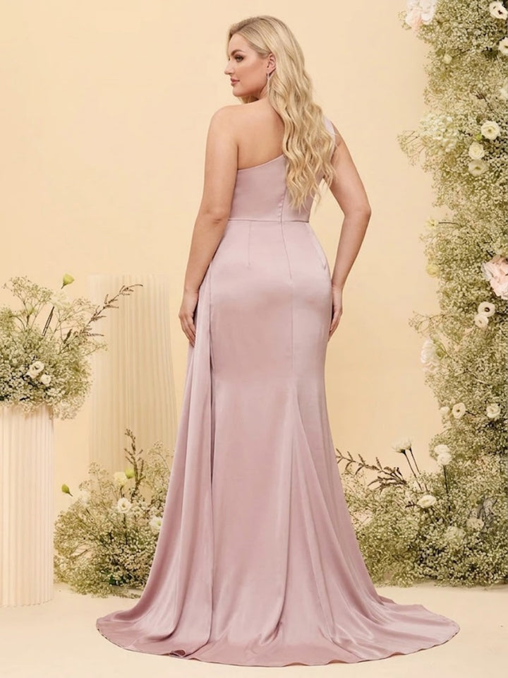 Sheath/Column One-Shoulder Sweetheart Long Formal Plus Size Dresses with Split Side