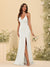 Sheath/Column V-Neck Spaghetti Straps Long Formal Dresses with Split Side