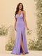 Sheath/Column V-Neck Spaghetti Straps Long Formal Dresses with Split Side