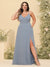 A-Line/Princess Spaghetti Straps Long Plus Size Bridesmaid Dresses with Split Side & Pockets