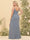 Sheath/Column Spaghetti Straps Long Bridesmaid Plus Size Dresses with Split Side & Ruched