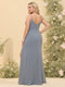 Sheath/Column Spaghetti Straps Long Bridesmaid Plus Size Dresses with Split Side & Ruched