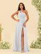 A-Line/Princess One-Shoulder Long Bridesmaid Dresses with Split Side