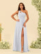 A-Line/Princess One-Shoulder Long Bridesmaid Dresses with Split Side