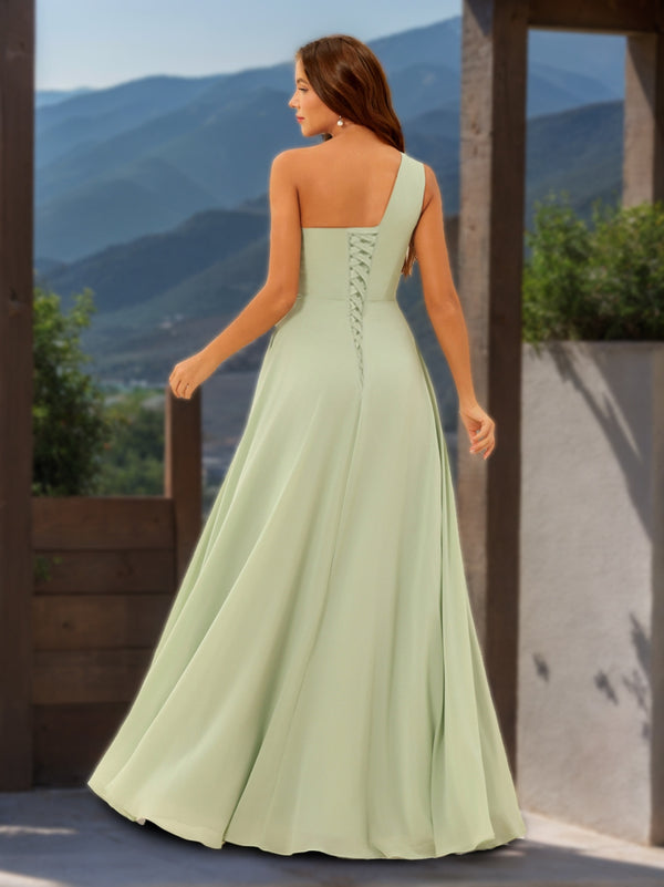 A-Line/Princess One-Shoulder Sleeveless Bridesmaid Dresses with Split Side