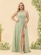 A-Line/Princess One-Shoulder Long Bridesmaid Plus Size Dresses with Split Side